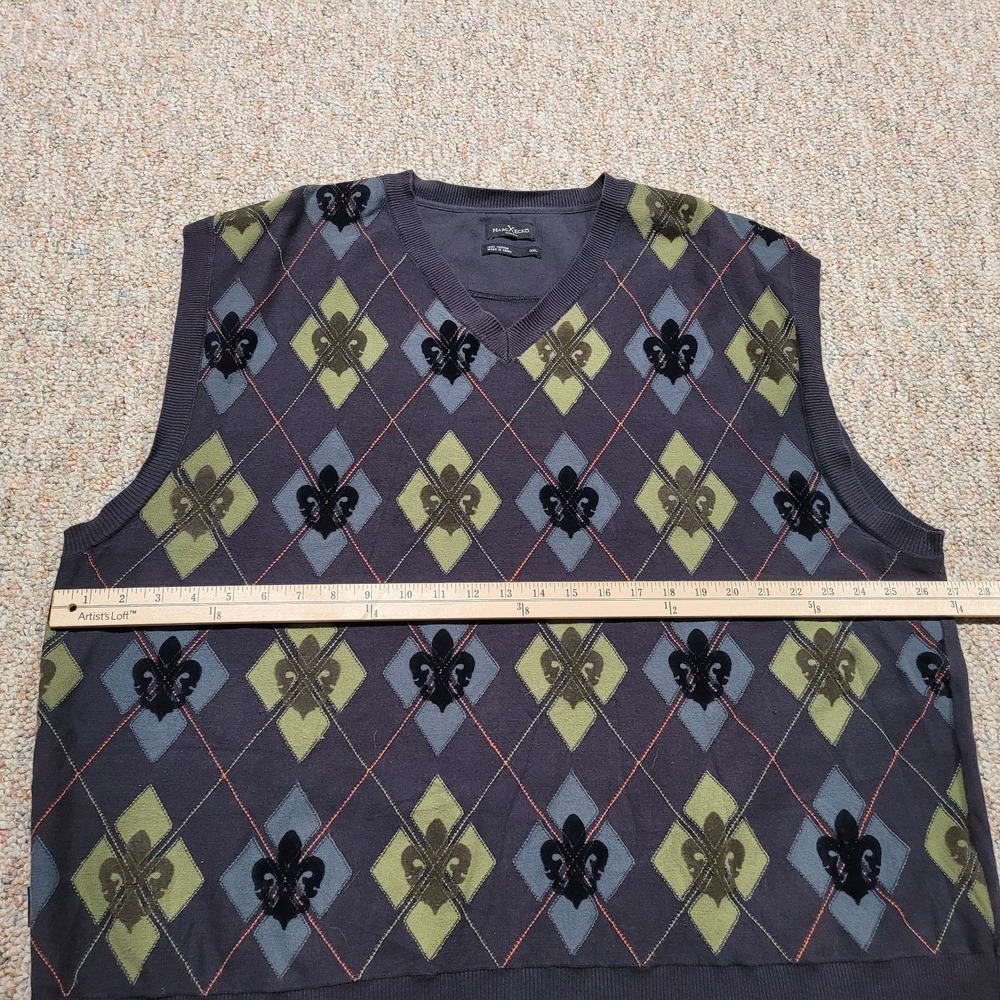 Marc Ecko Sweater Vest Mens 3XL Argyle Preppy Academia Pullover Cotton Cut & Sew - Picture 10 of 13